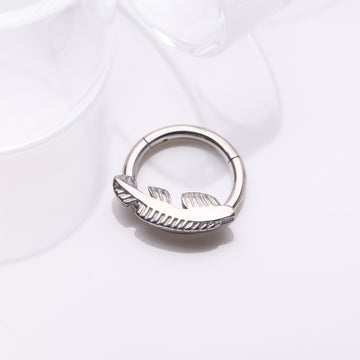 Detail View 1 of Implant Grade Titanium Vintage Leaf Clicker Hoop Ring